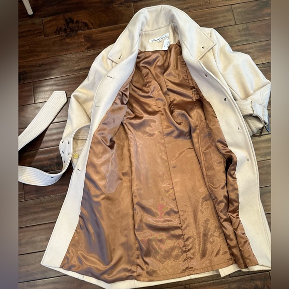 Vintage Kenneth Cole Tan Belted Wool Blend Trench Coat with Belt Size 8 - Picture 3 of 6